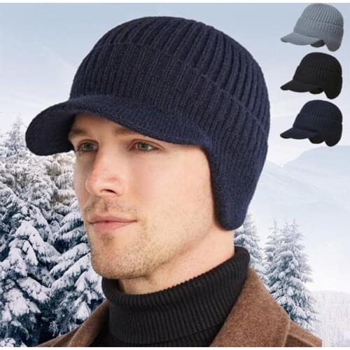 3 Colors Men Knitted Wool Hat Earmuff Ear Protector Warm Thermal Beanies Winter Fashion Accessories Cycling Ski Outdoor Hat