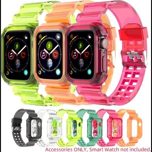 Silicone Transparent Strap Wrist Band Watchband Frame Case For Apple Watch Series 2/3/4/5/6/SE 38mm 42mm 40mm 44mm Bumper Cover