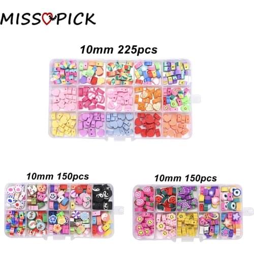 15/10Grid Box Set Heart Fruit Smiley Flower Polymer Clay Beads Loose Spacer Beads Kit for Jewelry Making DIY Bracelet Necklace