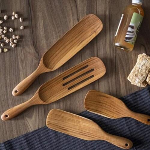 4PCS Cooking Utensils Set Wooden Teak Spatula Spoon Bamboo Kitchen Cooking Utensil Tool Spatula Shovel Soup Spoon Cookware Tools