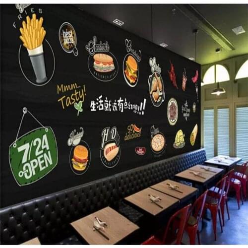Custom wallpaper mural hand-painted burger fast food restaurant snack bar background wall - high-grade wall cloth