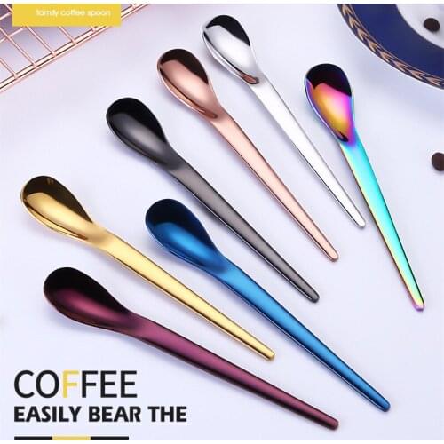 New 304 Stainless Steel Stirring Titanium-plated Coffee Ice Cream Dessert Imitation Droplet Oval Head Small Spoon