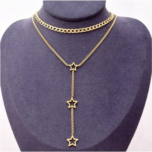 New Pendant Necklack For Women 316 Stainless Steel Hollow Out Stars Good Luck Necklace Gold Silver Color Chain Choker Jewelry