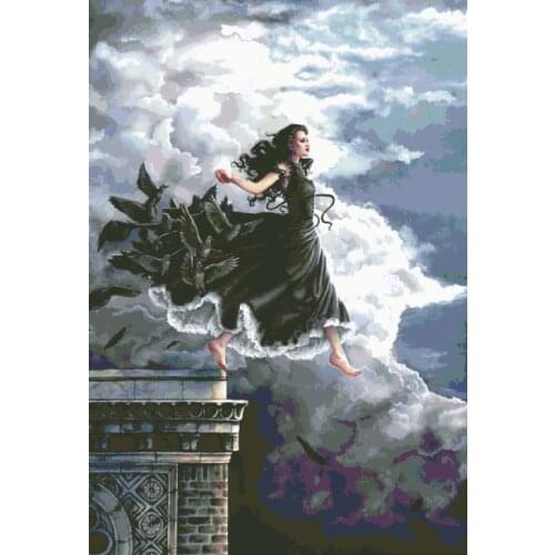 Girl with black dress cross stitch package woman 18ct 14ct 11ct cloth cotton thread embroidery DIY handmade needlework