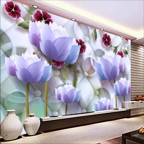 Custom Mural Wallpaper 3D Purple Flowers Background Wall Painting