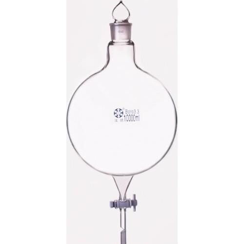 Separatory funnel globe shape,with ground-in glass stopper and stopcock 10000ml 45/40,Single-mouth flask with PTFE switch valve