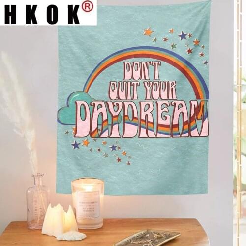 HKOK Retro Rainbow Cartoon Tapestry Wall Hanging Carpet Beach Towel Background Cloth Blanket Yoga Mats Art Bedroom Home Decor