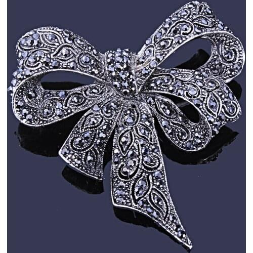 Luxury Vintage Style High Quality Austria Crystals Big Bow Brooch Elegant Women Bowknot Scarf Pin Party Garment Accessories