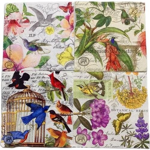 25cm Christmas Vintage Napkin Paper Elegant Tissue Patter Bird Fruit Decoupage Wedding Birthday Party Decoration Serviettes