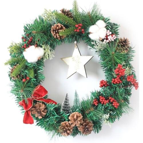 Christmas Cotton Pine Wreath Christmas Vine Ring Wall Hanging Decoration Decor Party Supplies Wreath Decorations fashionable