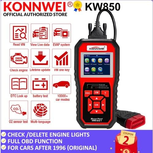 KONNWEI KW850 OBD2 Car Diagnostic Scanner Tools OBD 2 Auto Diagnostic Tool Check Engine Automotive Car Scanner Code Reader Black