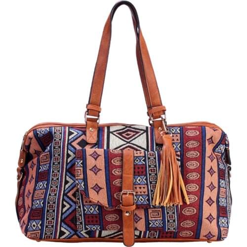 Fashion Shoulder Bag New Geometric Pattern Jacquard Fabric Travel Duffle Bag Men And Women Large Capacity Casual Handbags