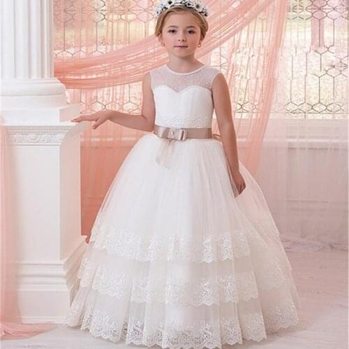 White Ivory Arrival Flower Girls Dresses for Wedding Lace Girls Birthday Gown Christmas Girl Dress Custom Made