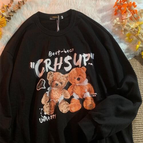 Harajuku Hip Hop Bear Sweatshirt Women Oversized Casual Streetwear Teens Clothes 2021 Autumn New Korean Fashion Long Sleeve Tops