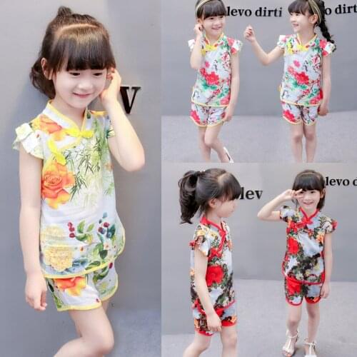 TELOTUNY 2021 baby girl Chinese Style Floral Print Tops T-Shirt Shorts Summer Cool Cheongsam Outfits Girls Clothing For 0-4Y