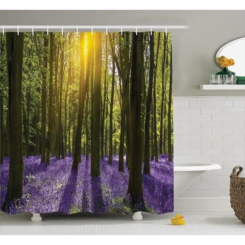 Woodland Shower Curtain Sun Illuminates A Carpet of Bluebells Blooms Deep in Woodland in Oxfordshire Bathroom Decor Curtains