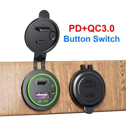 30W PD Type C QC 3.0 USB Charger Socket with Switch Power Outlet Adapter Waterproof For 12V 24V Car Truck Boat RV Motorcycle