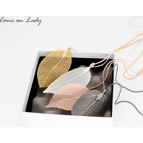 Come on lady Fashion 4 Colors Natural Real Leaves Leaf Pendant Necklace Long Sweater Snake Chain For Women Jewelry Nc330