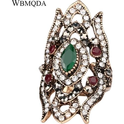 Trendy 2018 Bohemian Rings For Women Hollow Pattern Vintage Statement Jewelry Fashion Big Crystal Engagement Ring Wholesale