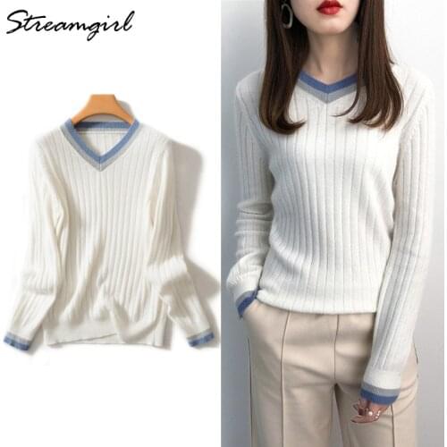 Cashmere Sweaters For Women Autumn Sweater Winter White Vintage V-neck Stripe Jumper Cashmere Sweater Womens Jumper Knitwear