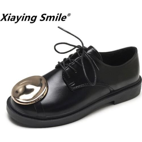 Xiaying Smile Women Flats Shoes Special Design So Hot Lace Up Fashion Derby Shoes Spring/Autumn Metal Decoration Crystal Shoes