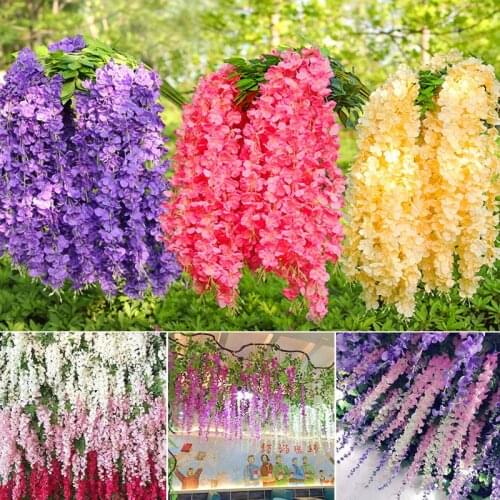 12Pcs Artificial Wisteria Vine Flowers Garland Artificial Plants Wedding Decoration Ivy Wall Fake Plant Rattan Garden Home Decor