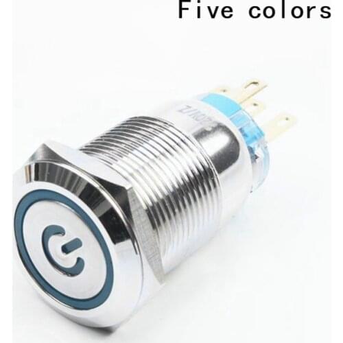 19mm Metal brass Push Button SwitchPower Mark flat round illumination ring Momentary self reset/Self locking 1NO 1NC