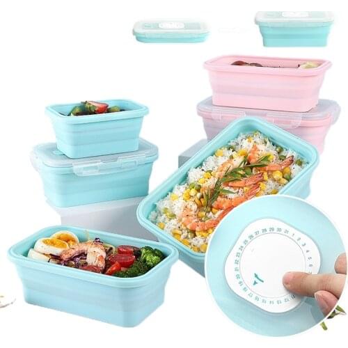 4pcs Set Silicone Collapsible Lunch Box Food Storage Container Bento Free Microwavable Portable Picnic Camping Rectangle Outdoor