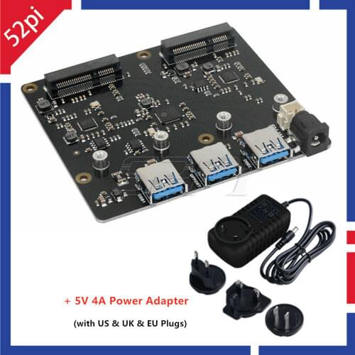 52Pi X852 Dual MSATA SSD Shield USB 3.0 Module Storage Expansion Board Power Adapter for Raspberry Pi 1 Model B+/2 /3 (B PLUS)