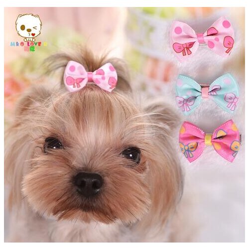 Pet accessories Tactic Mai Kou Yorkshire VIP pet dog and cat bowknot barrette hair accessories printing 120pcs