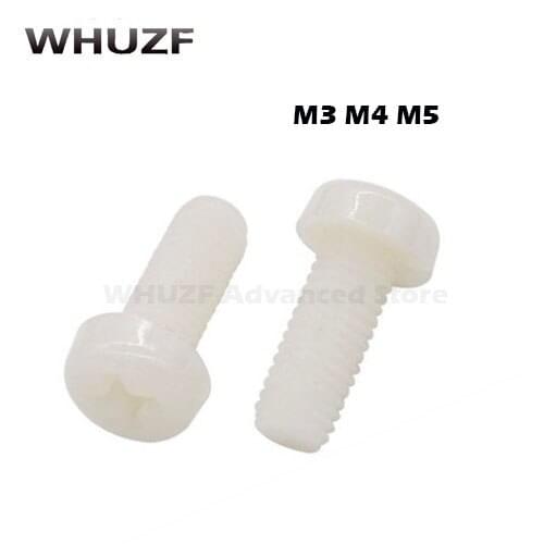 Free shipping Nylon screws 100Pcs M3 M4 M5 White Plastic Nylon Round Pan Phillips Head Screw Bolt Hex Nut