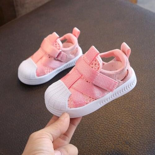 2021 Autumn Infant Baby Girl Boy Shoes Breathable Mesh Casual Infant Toddler Sandals Non-Slip Soft Kid Anti-Collision Shoes Pink