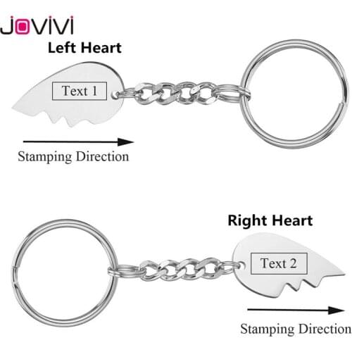 JOVIVI Personalized Custom Key Chains Stainless Steel Charm Pendant Keychain Key Ring Valentines Day Gift 2pcs/Set Silver Color