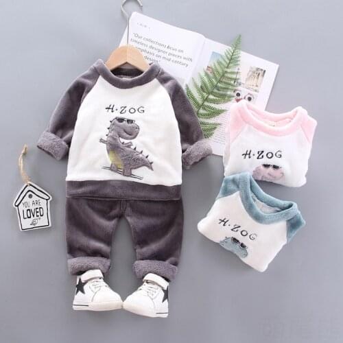 Childrens pajamas set autumn winter Lamb cashmere fleece baby pajamas cotton dinosaur cartoon pattern childrens pajamas set