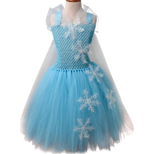 Baby Girls Clothes Elsa Party Long Dress Anna Snowflake Princess Costume Kids Cosplay Fluffy Tutu Dress 0-12Y