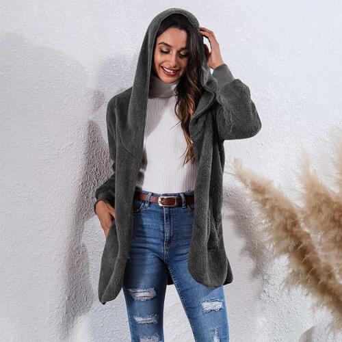 Long Oversized Hooded Women Brown Plush Double-sided Warm Jacket Winter Loose Coat Korean Fashion Streetwear Y2K Hoody