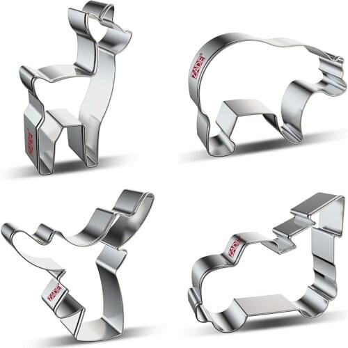 ZADE Reindeer Grizzly Bear Cookie Cutter For Christmas Party Biscuit/ Fondant/ Sandwich/ Pastry/ Fruit Cutter - Stainless Steel