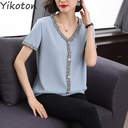 Women Cotton Tshirt Summer Short Sleeve T Shirt 2021 Sexy V neck Top Tee Basic Solid Female Clothing Fashion Blue Causal Shirt