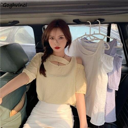 T-Shirts Women Solid New Design Elegant Sweet Girls Baggy College Vintage Sexy Harajuku Holiday Leisure All-match Chic Retro Ins