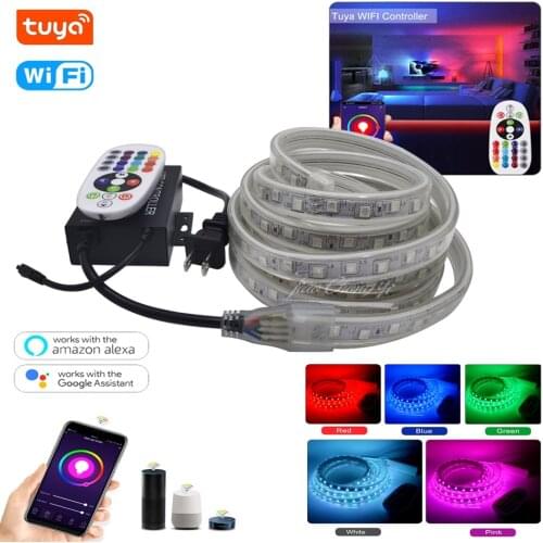 Smart Tuya WiFi App controller Voice Control with AC110V 220V 5050 RGB 60led/m Flexible LED Strip Tape IP67 Waterproof