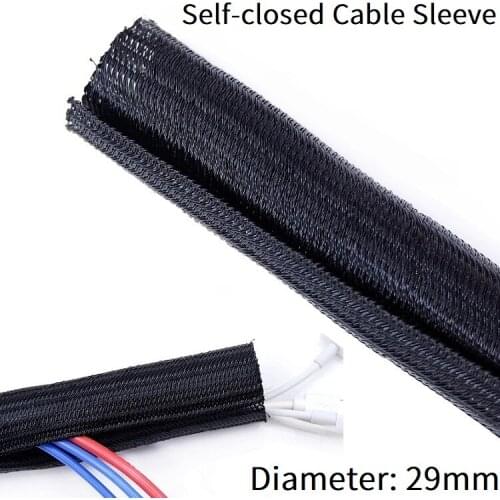 29mm Cable Sleeve PET Expandable Braided Self Closing Cable Management Loom Insulated Split Harness Sheath Wire Wrap Protection