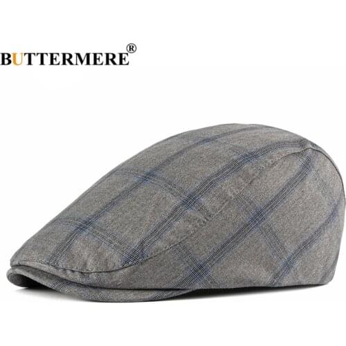 BUTTERMERE Gatsby Cap Plaids Beret Hat Men British Style Male Falt Cap Spring Summer Male Ivy Retro Black Navy Checked Hat