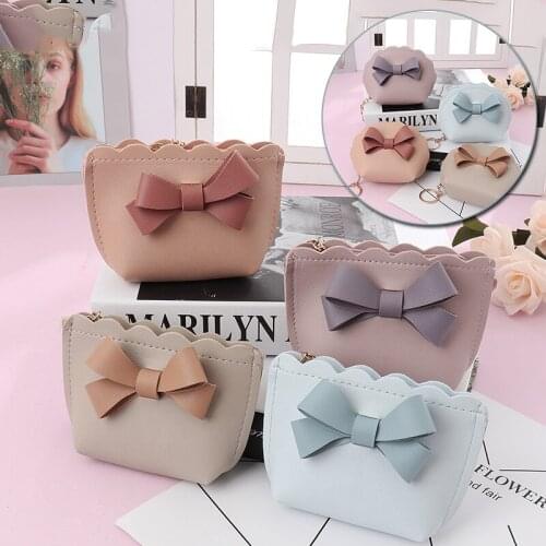 Cute PU Leather Coin Purse Womens Handbag Children Bowknot Mini Wallet Portable Zipper Coin Bag Kid Money Bag Girls Gifts
