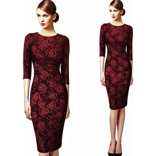 Europe and the United States fashion hot rose gilt seven sleeves dress round neck package hip pencil type dress