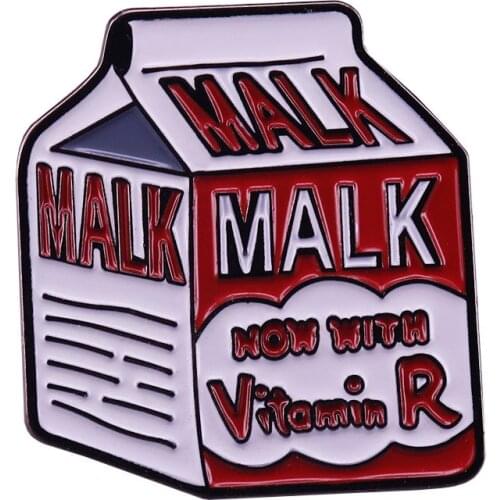 Malk Carton Now With Vitamin R enamel pin Cartoon Hardcore Fans Fun Accessory