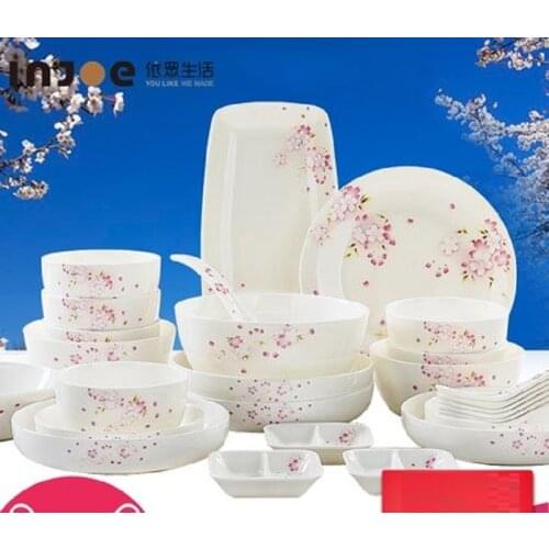 Bone Porcelain Glaze Colored Tableware Set Bowl and Disk Set Household Korean Bowl and Disk Set Japanese Ceramic Tableware Set