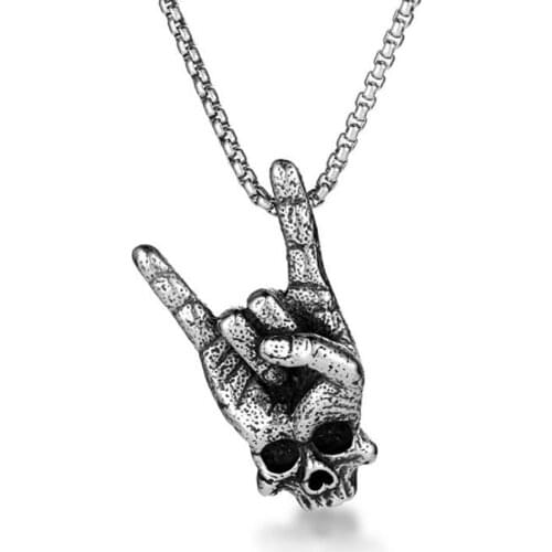 Stainless Steel Vintage Hip Hop Victory Sign Finger Punk Rock Pendant Necklace Jewelry Gift For Him with Chain