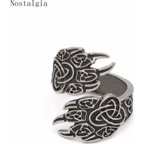 Nostalgia Viking Bear Paw Claw Veles Symbol Protection Slavic Animal Ring Open Bezel Irish Trinity Knots Talisman Jwelry