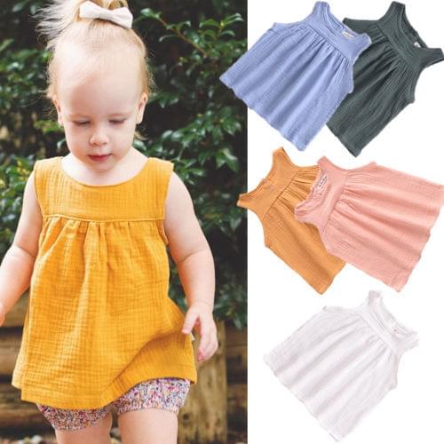 Toddlers Kids Baby Girls Solid T-shirt Tops Dress Sleeveless Tank Outfits Clothes Set