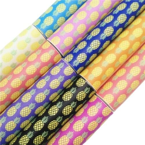 Onefly Wholesales Dropshipping Leather Supplier Pipeapple Printed Synthetic Faux Leather Fabric Vinyl Sheets Bows DIY FZ167A